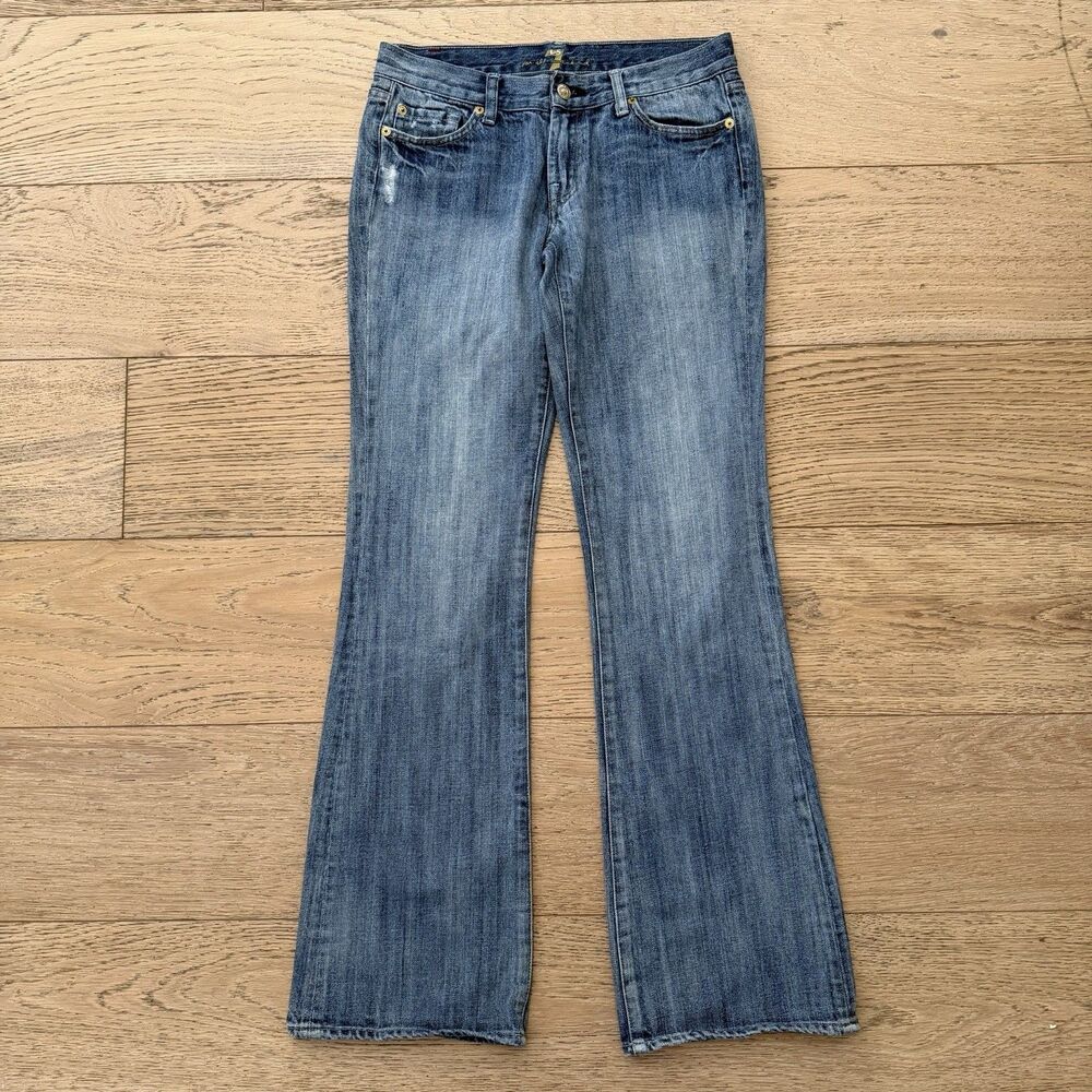 7 For All Mankind Jeans Womens 28 Low Rise Flare Distressed Y2K Made USA